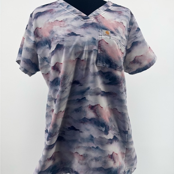Carhartt Other - Carhartt Womens Multi-Color Cloud Print V-Neck Scrub Top size medium